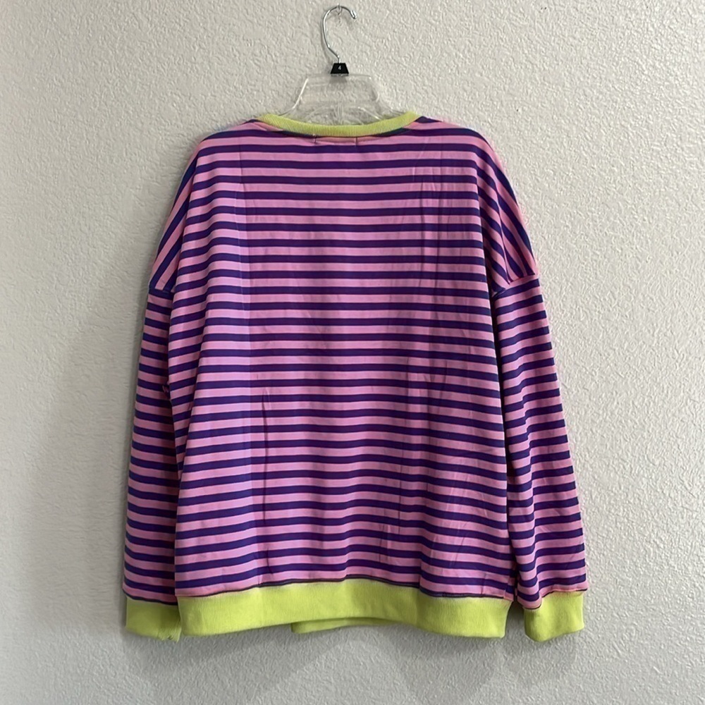 Women's long sleeve striped Crewnecks Oversized Sz XL Blue Pink Green - Picture 8 of 8